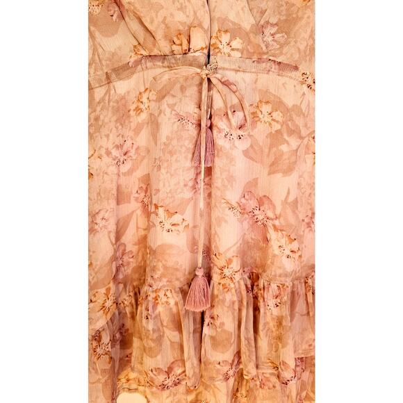 Aakaa Floral Ruffled Hem Dress Sash Waist Tie Sz Small, V Neck Sexy Summer Dress - Picture 7 of 7